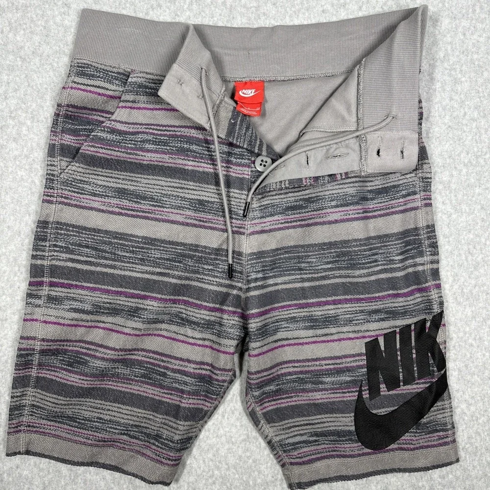 Nike FC‎ Shorts Men's Small Grey Purple Striped Athletic Drawstring French Terry